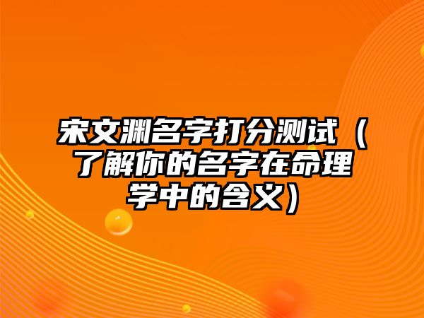 宋文渊名字打分测试（了解你的名字在命理学中的含义）