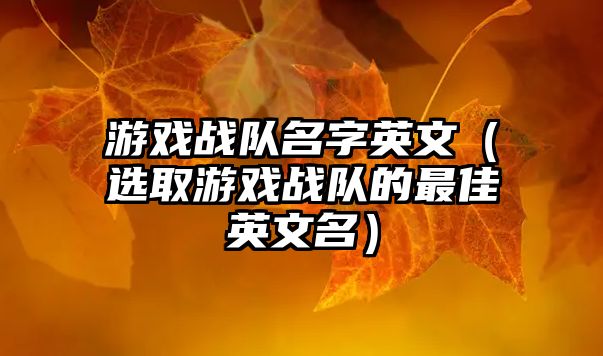 游戏战队名字英文（选取游戏战队的最佳英文名）