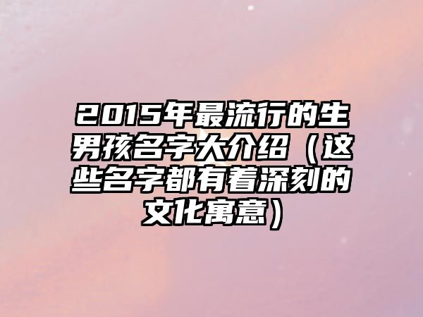 2015年最流行的生男孩名字大介绍（这些名字都有着深刻的文化寓意）