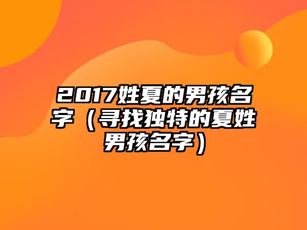 2017姓夏的男孩名字（寻找独特的夏姓男孩名字）