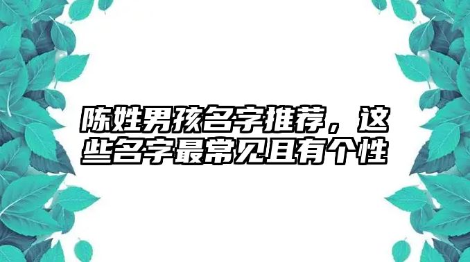 陈姓男孩名字推荐，这些名字最常见且有个性