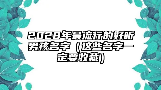 2028年最流行的好听男孩名字（这些名字一定要收藏）