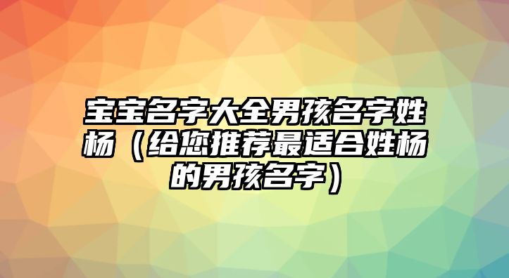 宝宝名字大全男孩名字姓杨（给您推荐最适合姓杨的男孩名字）