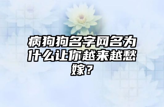 病狗狗名字网名为什么让你越来越愁嫁？