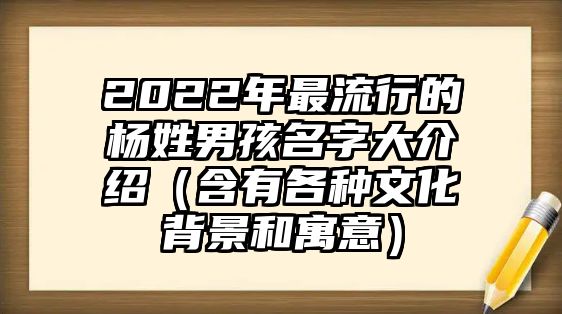 2022年最流行的杨姓男孩名字大介绍（含有各种文化背景和寓意）