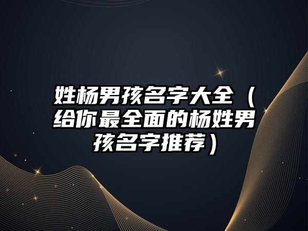 姓杨男孩名字大全（给你最全面的杨姓男孩名字推荐）