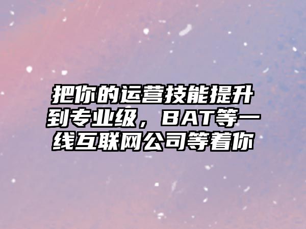 把你的运营技能提升到专业级，BAT等一线互联网公司等着你