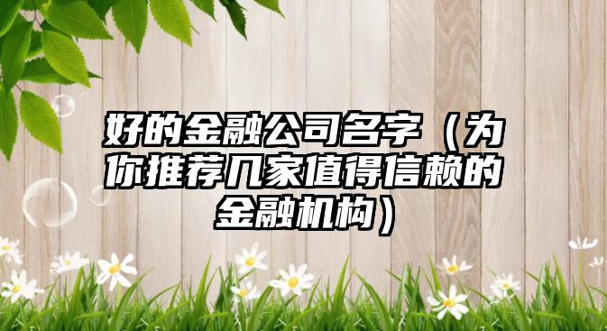 好的金融公司名字（为你推荐几家值得信赖的金融机构）