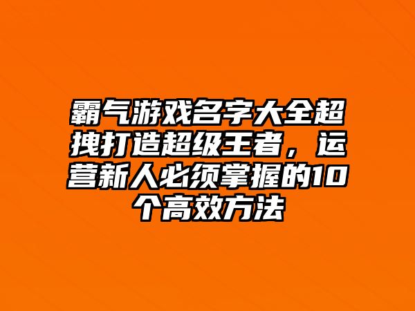 霸气游戏名字大全超拽打造超级王者，运营新人必须掌握的10个高效方法