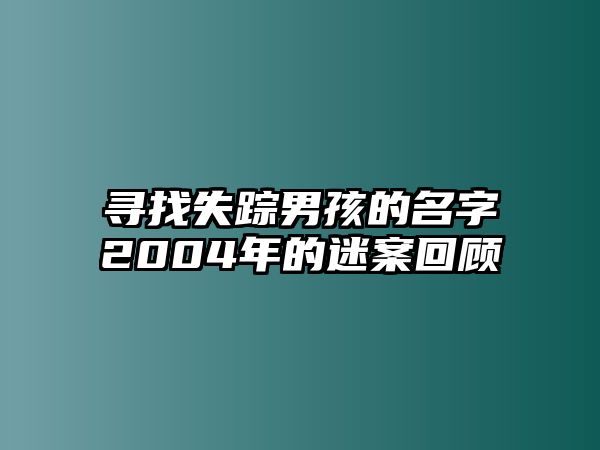 寻找失踪男孩的名字2004年的迷案回顾