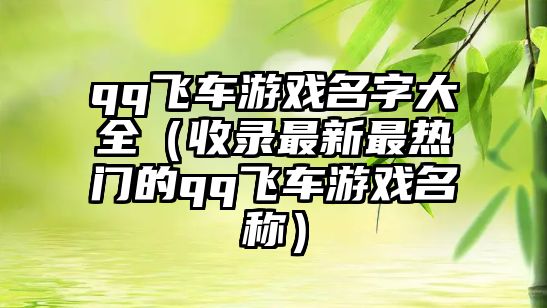 qq飞车游戏名字大全（收录最新最热门的qq飞车游戏名称）