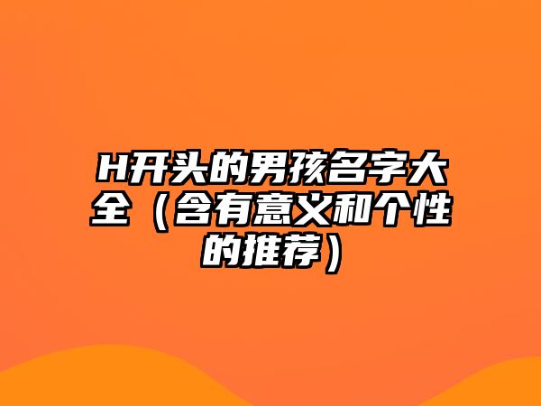 H开头的男孩名字大全（含有意义和个性的推荐）