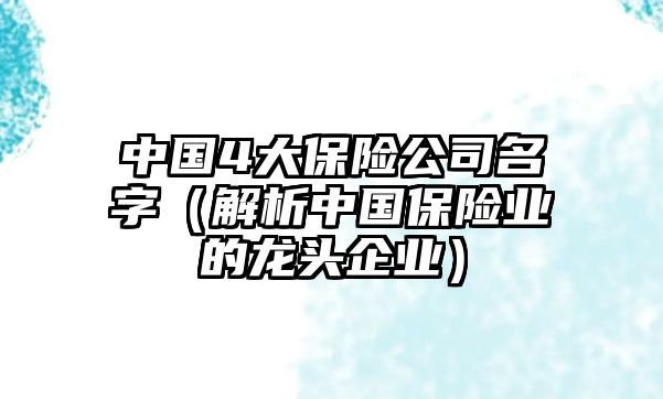 中国4大保险公司名字（解析中国保险业的龙头企业）