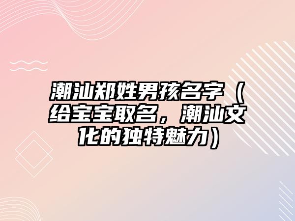 潮汕郑姓男孩名字（给宝宝取名，潮汕文化的独特魅力）