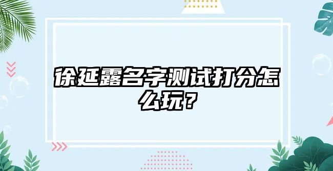 徐延露名字测试打分怎么玩？