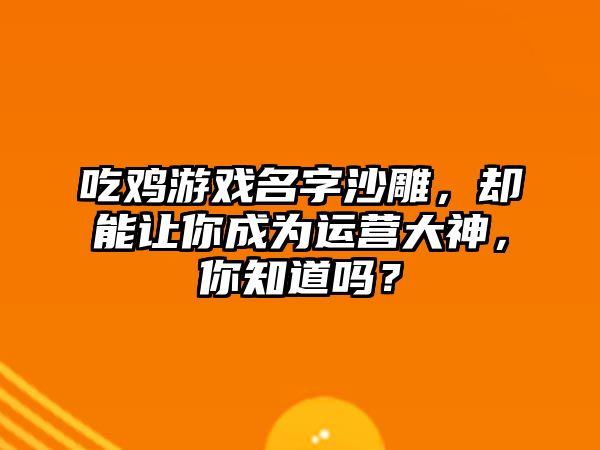 吃鸡游戏名字沙雕，却能让你成为运营大神，你知道吗？