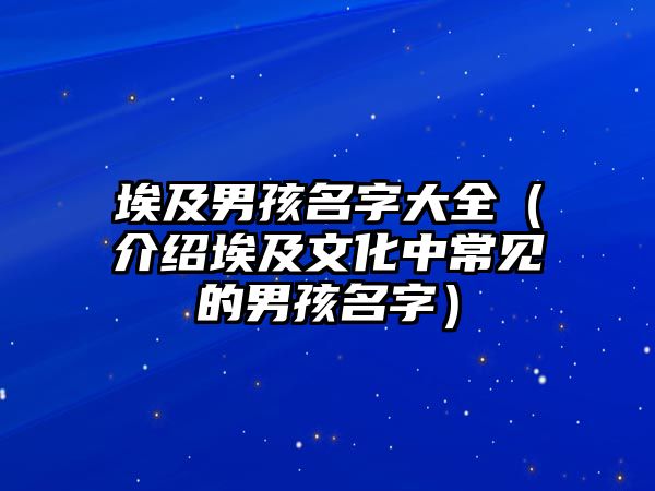 埃及男孩名字大全（介绍埃及文化中常见的男孩名字）