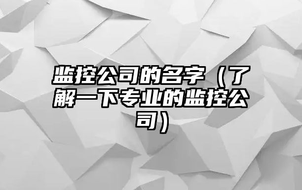 监控公司的名字（了解一下专业的监控公司）