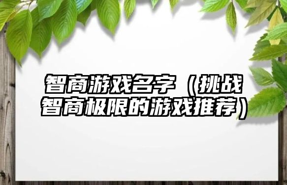 智商游戏名字（挑战智商极限的游戏推荐）