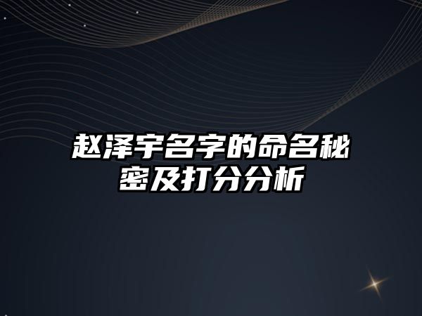 赵泽宇名字的命名秘密及打分分析