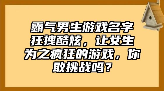 霸气男生游戏名字狂拽酷炫，让女生为之疯狂的游戏，你敢挑战吗？