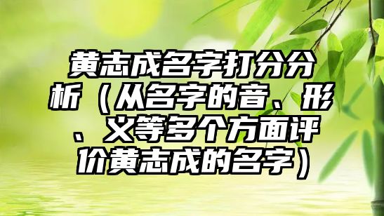 黄志成名字打分分析（从名字的音、形、义等多个方面评价黄志成的名字）