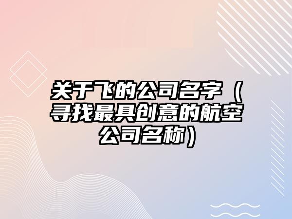 关于飞的公司名字（寻找最具创意的航空公司名称）