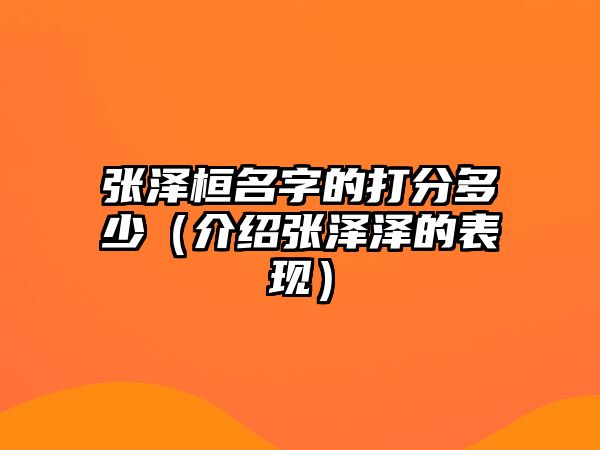 张泽桓名字的打分多少（介绍张泽泽的表现）