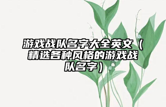 游戏战队名字大全英文（精选各种风格的游戏战队名字）