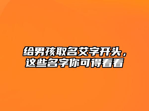 给男孩取名艾字开头，这些名字你可得看看