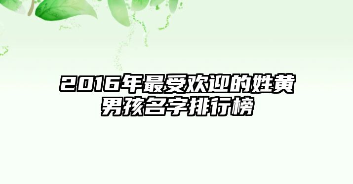 2016年最受欢迎的姓黄男孩名字排行榜