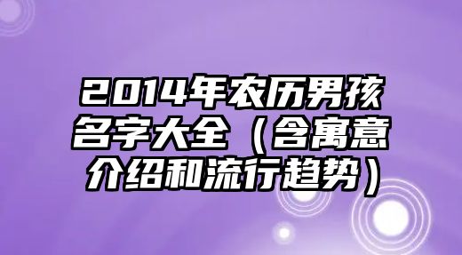 2014年农历男孩名字大全（含寓意介绍和流行趋势）