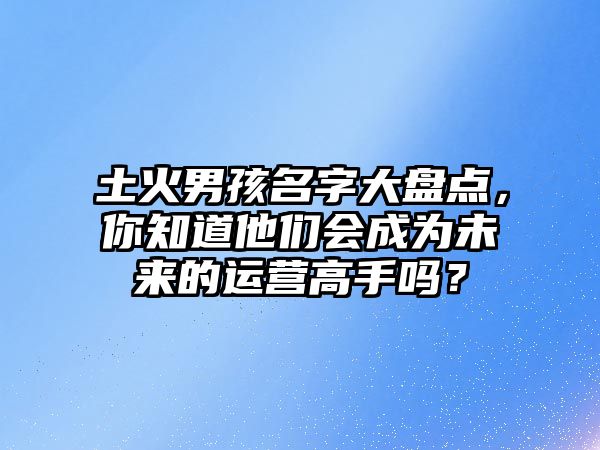 土火男孩名字大盘点，你知道他们会成为未来的运营高手吗？