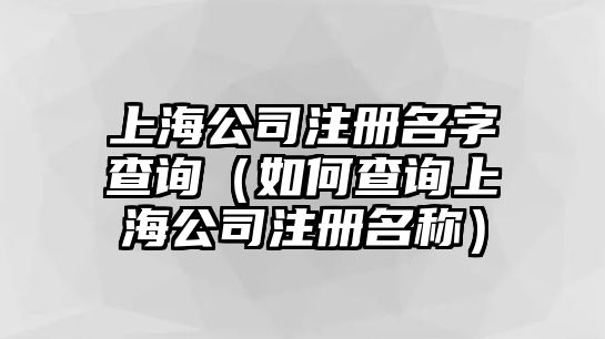 上海公司注册名字查询（如何查询上海公司注册名称）