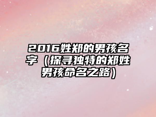 2016姓郑的男孩名字（探寻独特的郑姓男孩命名之路）