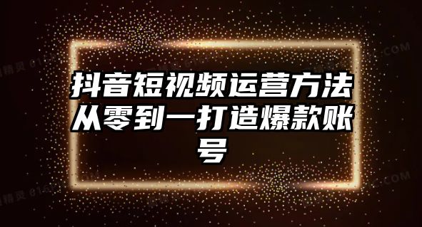 抖音短视频运营方法从零到一打造爆款账号