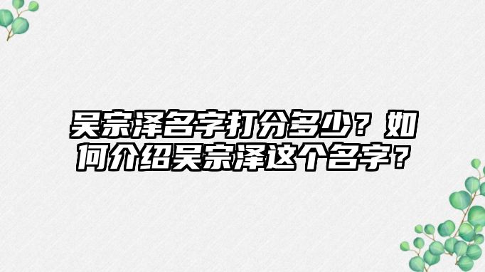 吴宗泽名字打分多少？如何介绍吴宗泽这个名字？