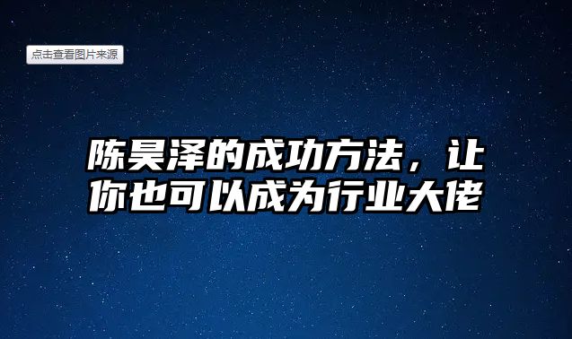 陈昊泽的成功方法，让你也可以成为行业大佬