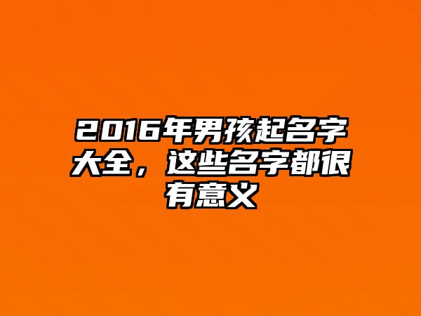 2016年男孩起名字大全，这些名字都很有意义