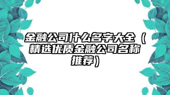 金融公司什么名字大全（精选优质金融公司名称推荐）