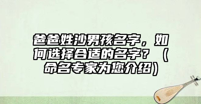 爸爸姓沙男孩名字，如何选择合适的名字？（命名专家为您介绍）