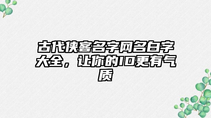 古代侠客名字网名白字大全，让你的ID更有气质