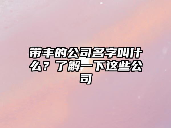 带丰的公司名字叫什么？了解一下这些公司