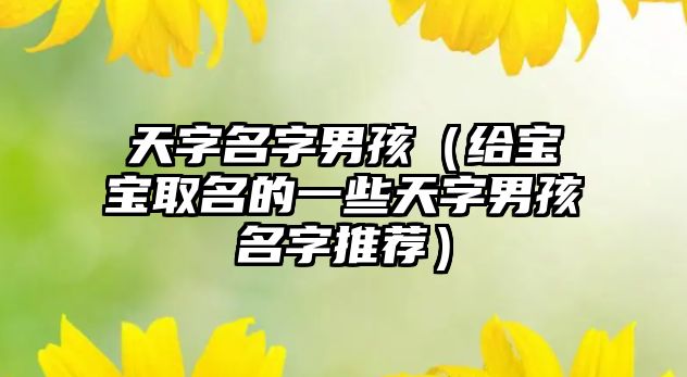 天字名字男孩（给宝宝取名的一些天字男孩名字推荐）