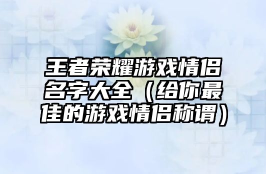 王者荣耀游戏情侣名字大全（给你最佳的游戏情侣称谓）