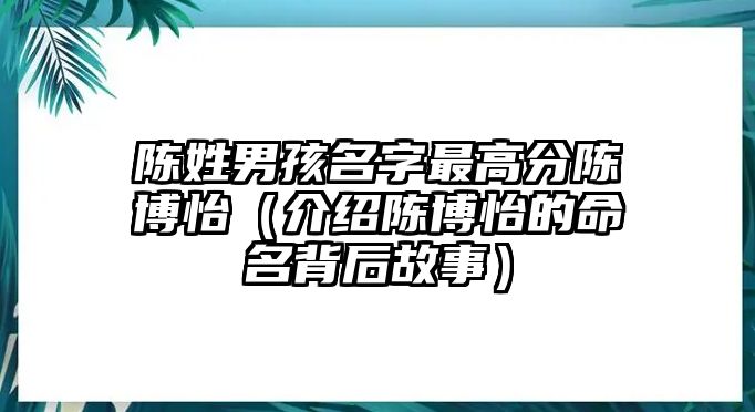 陈姓男孩名字最高分陈博怡（介绍陈博怡的命名背后故事）